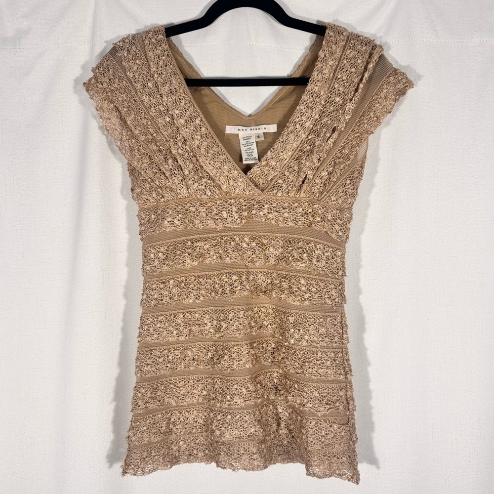 Max Studio Y2K Textured Open Knit Longline Top